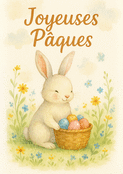 Lapin heureux avec son panier d'œufs colorés